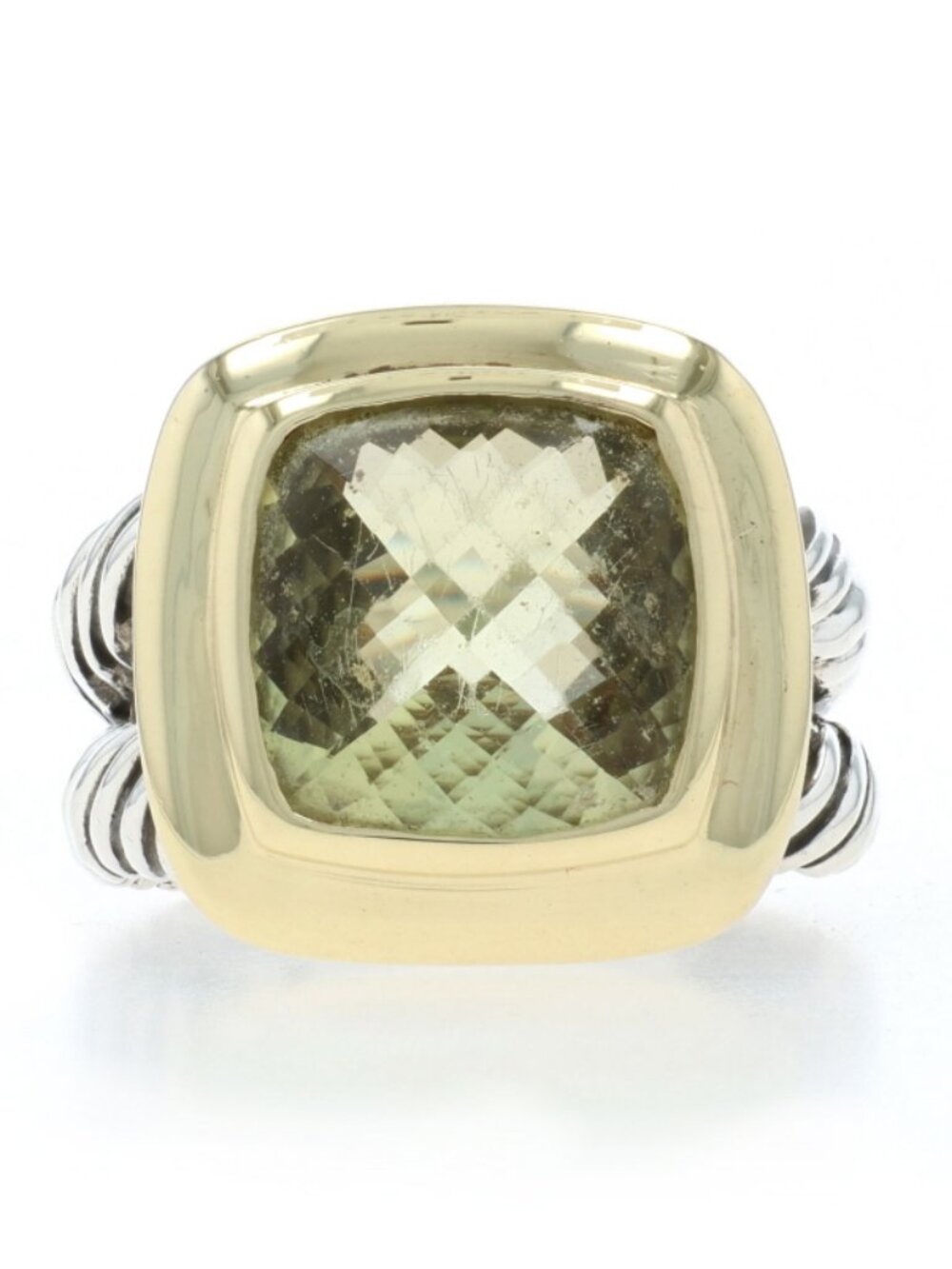 David Yurman Albion Split Shank Lemon Quartz Ring Sterling 925 Gold 18k Cushion